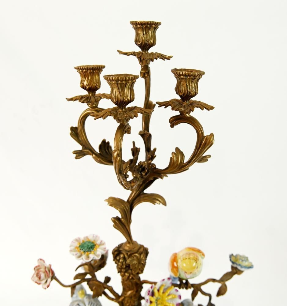 Pair French Gilt Candelabra Bird Porcelain Figural Candles photo 795.0