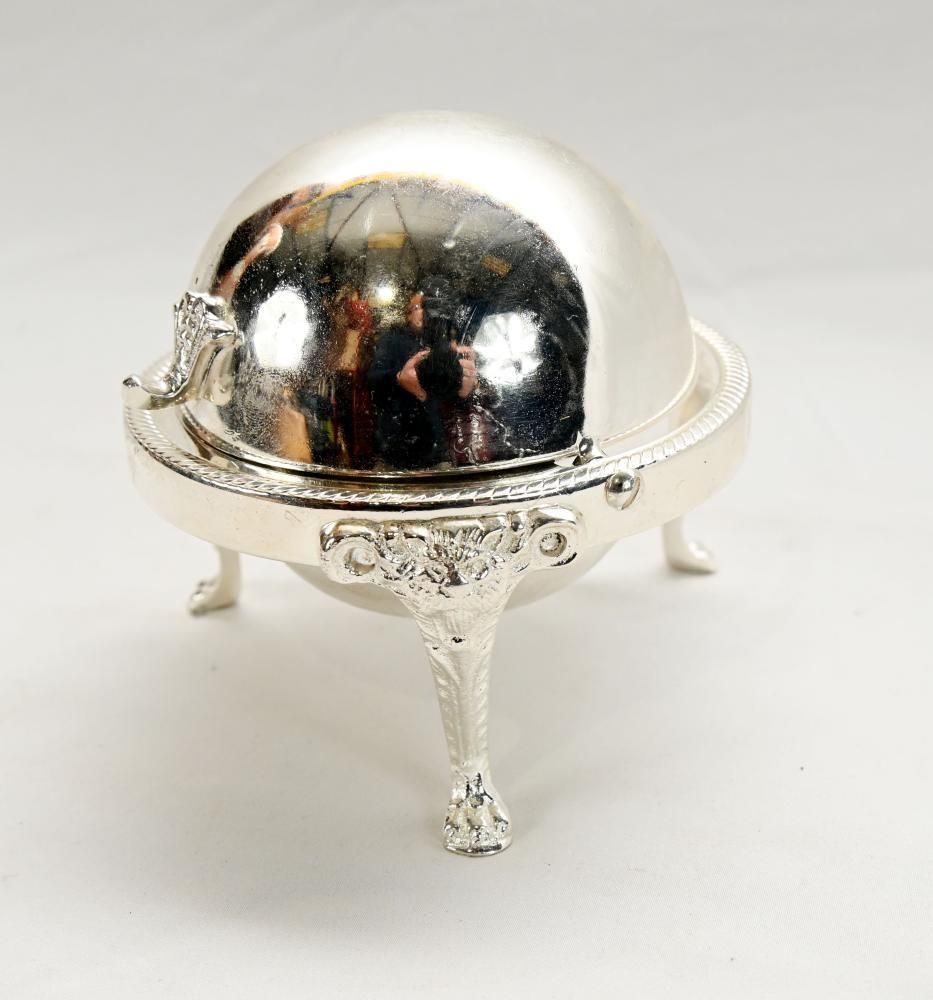 Silver Plated Ashtray With Glass Insert And Dome Cover photo for sale