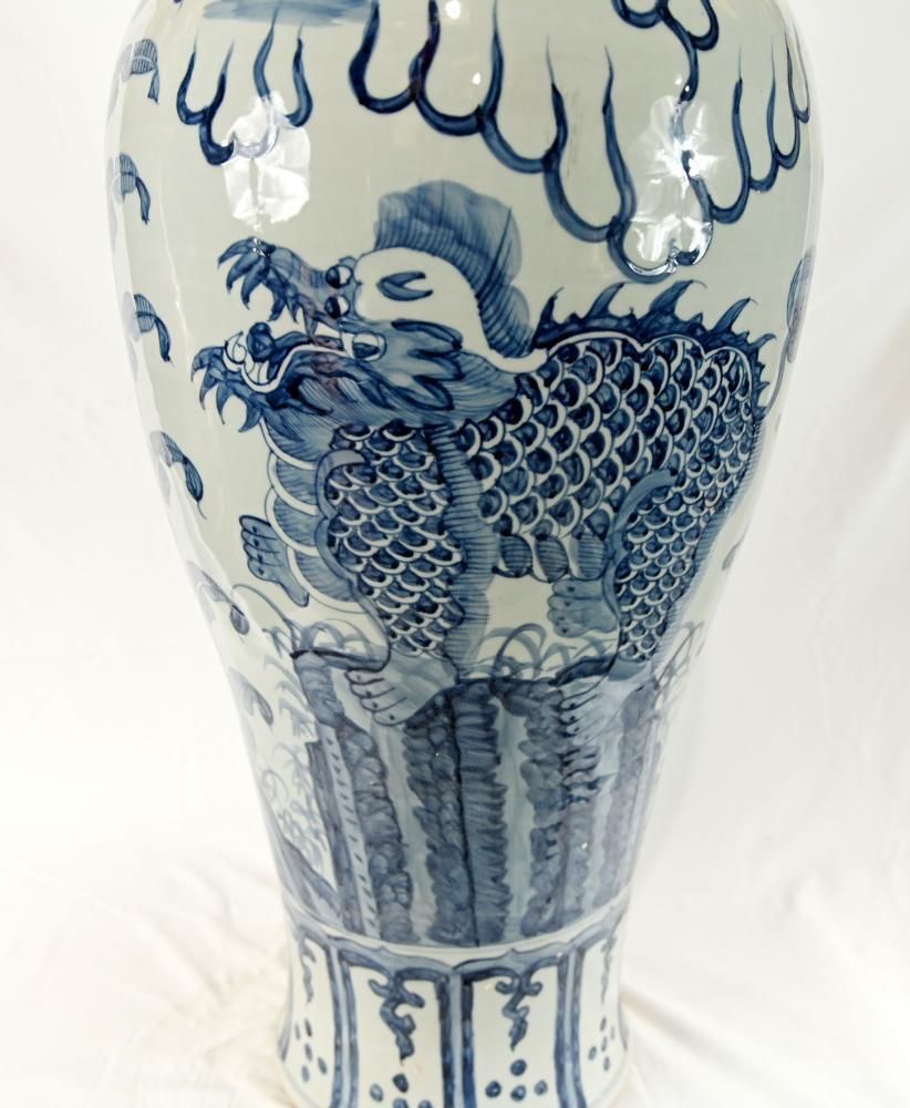 Pair Chinese Blue White Porcelain Lidded Vases Mythical Beast Dragon 4ft 109 photo Home Decor