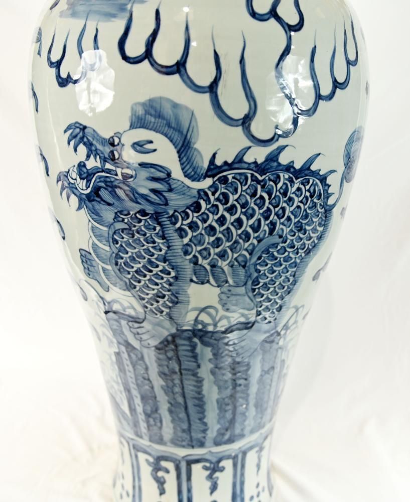 Pair Chinese Blue White Porcelain Lidded Vases Mythical Beast Dragon 4ft 109 photo vinterior