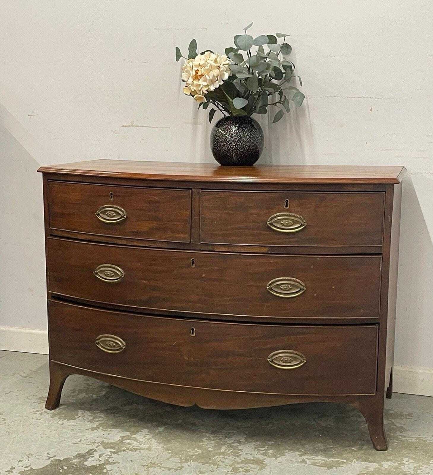 Vintage Bow Front Chest Of Drawers, Mahogany Style Dresser With Brass Handles