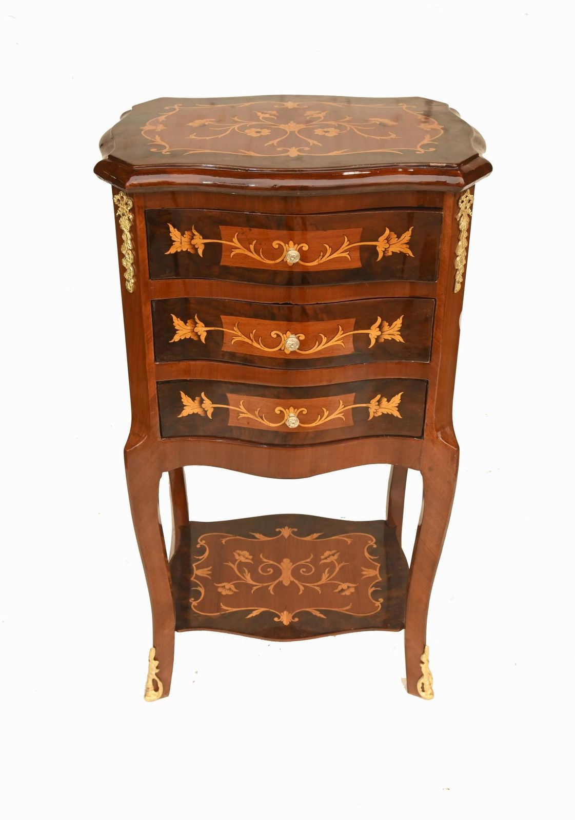 Pair French Kingwood & Marquetry Bedside Tables Louis XV Style photo for sale