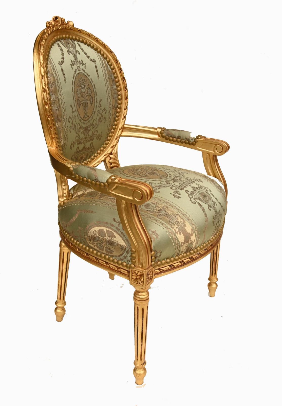Pair French Giltwood Salon Armchairs Louis XVI Style photo vinterior