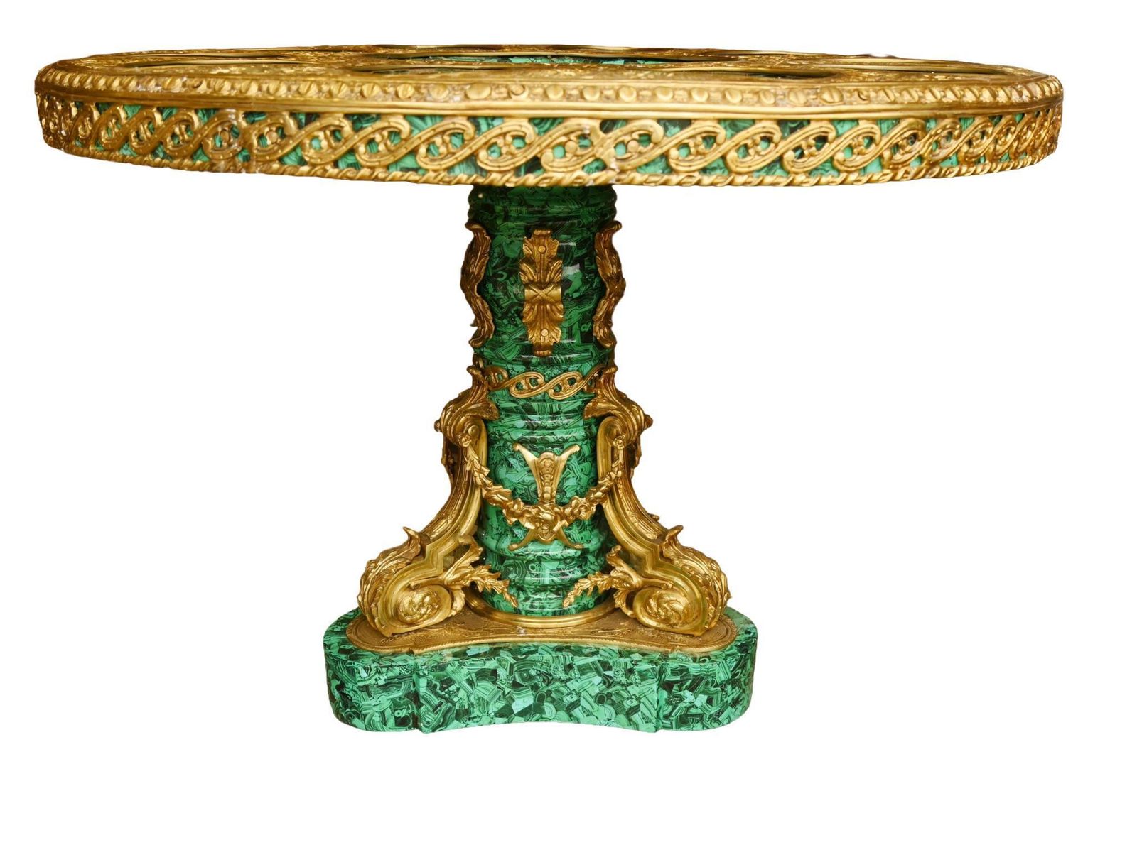 photo for sale Napoleon III Malachite Centre Table Painted Plaques French Revival