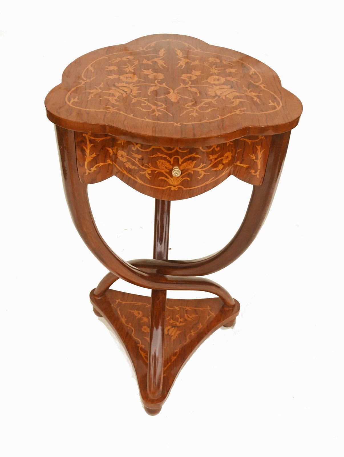 Pair Art Nouveau Revival Side Tables Occasional French Marquetry photo for sale