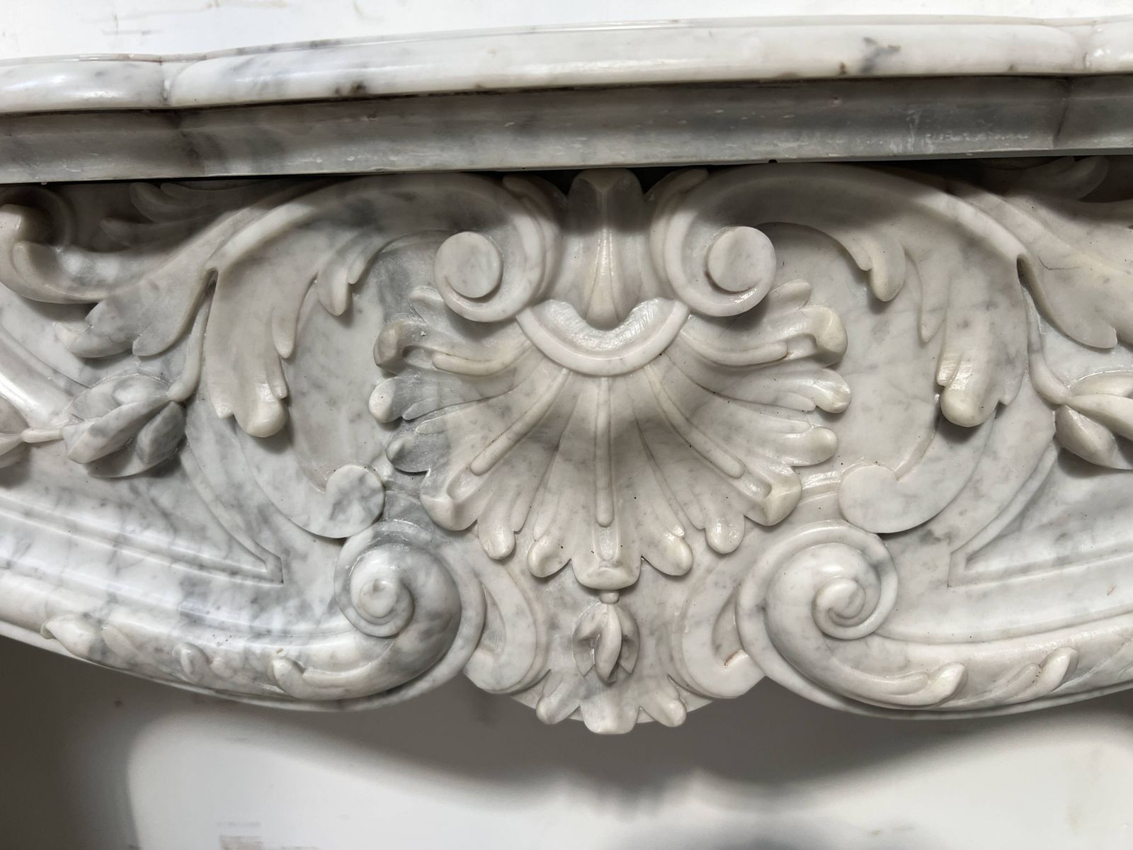 photo furniture Louis XV Style White Carrara Marble Fireplace, 19th Century.