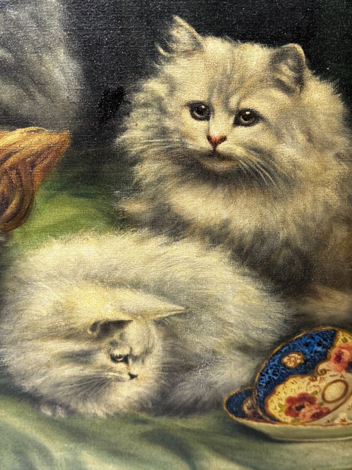 photo vintage Masterpiece Painting: Persian Kittens Playing Tea Party Signed By Agnes Augusta Talboys Rwa (British, 1863–1940)