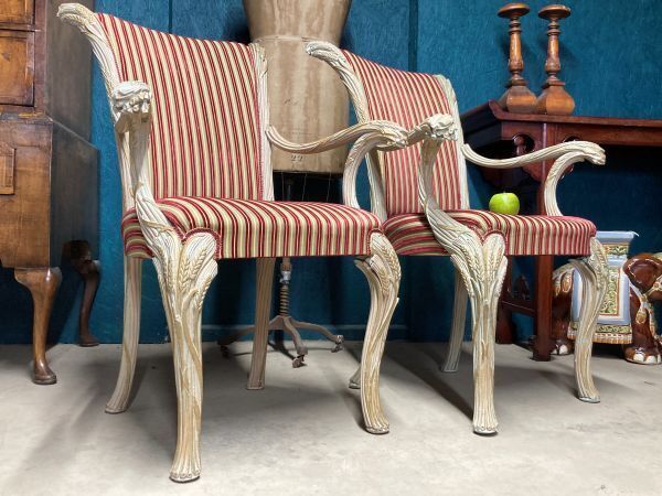 A Fine Pair Of Vintage Carved Wood Effect Armchairs