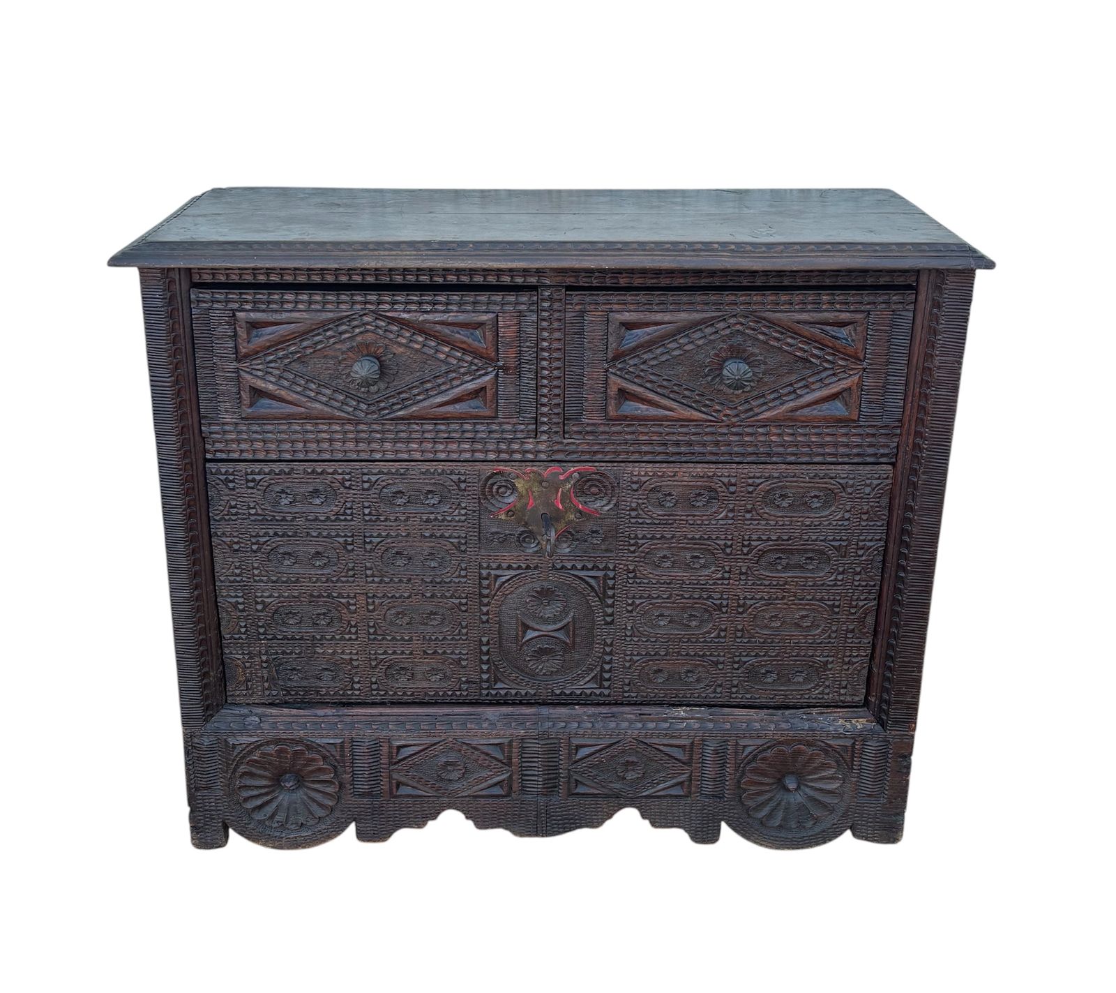 Spaans Renaissance Gesneden Kabinet Met Valdeur En Twee Lades, jaren 1880