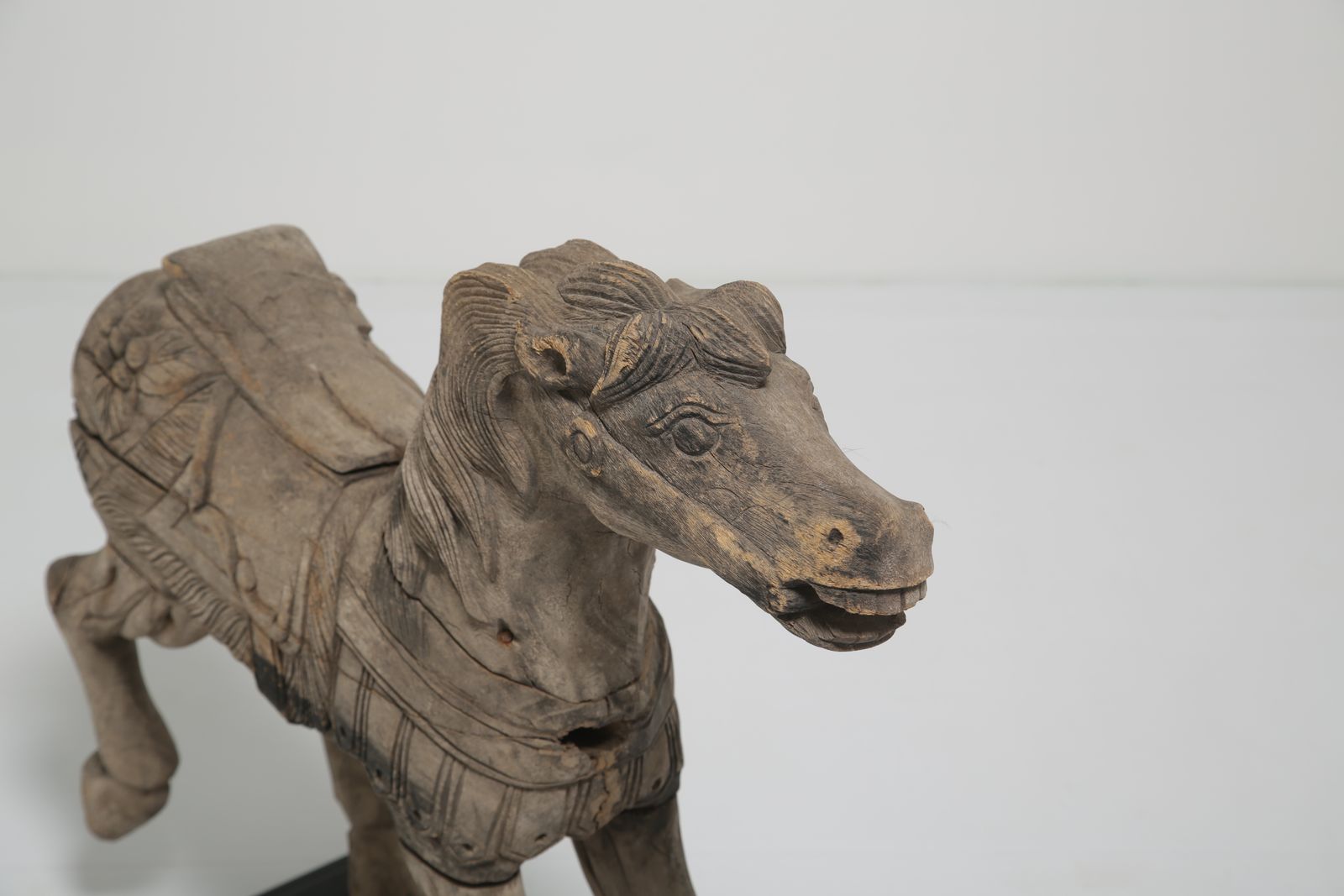 19th Century Antique Carved Wood Carnival Carousel Horse On Plinth photo furniture