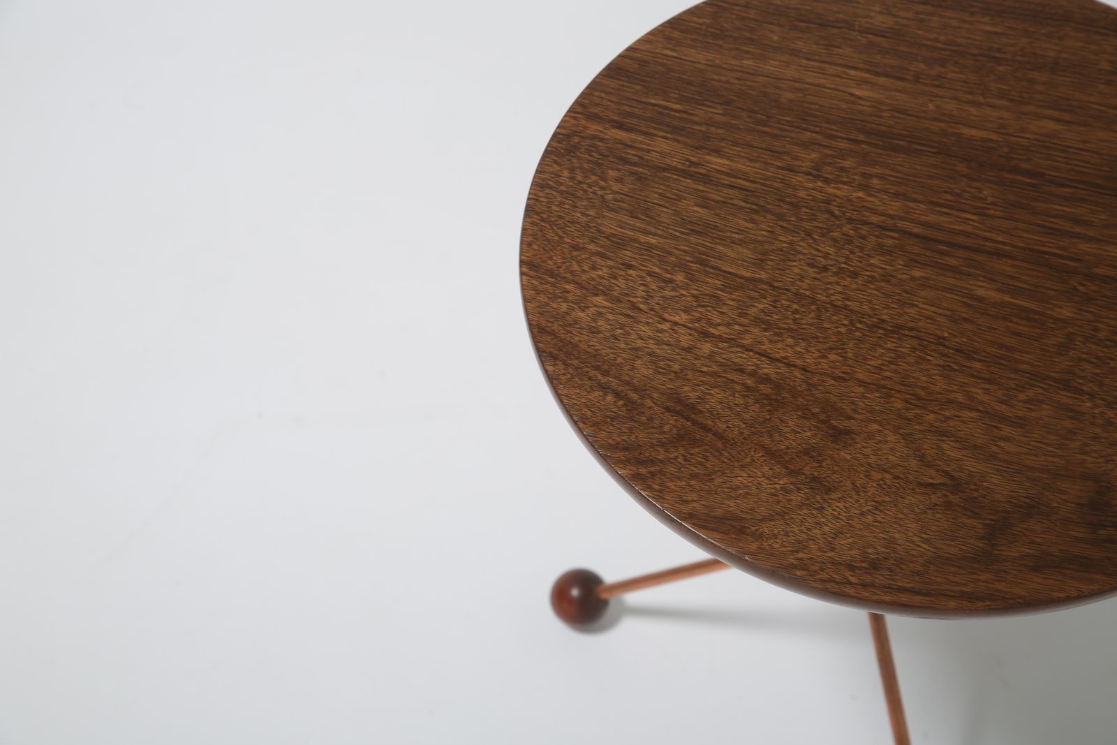 Albert Larsson For Tibro: Mid Century Tripod Side Table In Teak & Copper, Sweden, 1950s photo buy