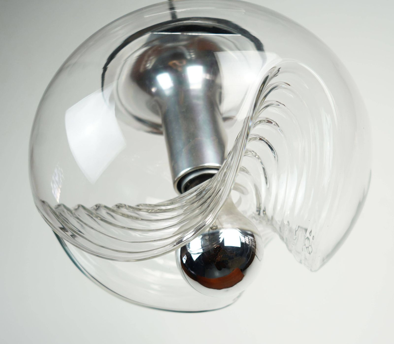 'Wave' Pendant Light In Clear Glass And Chrome By Peill & Putzler, Mid Century, 1960s photo for sale