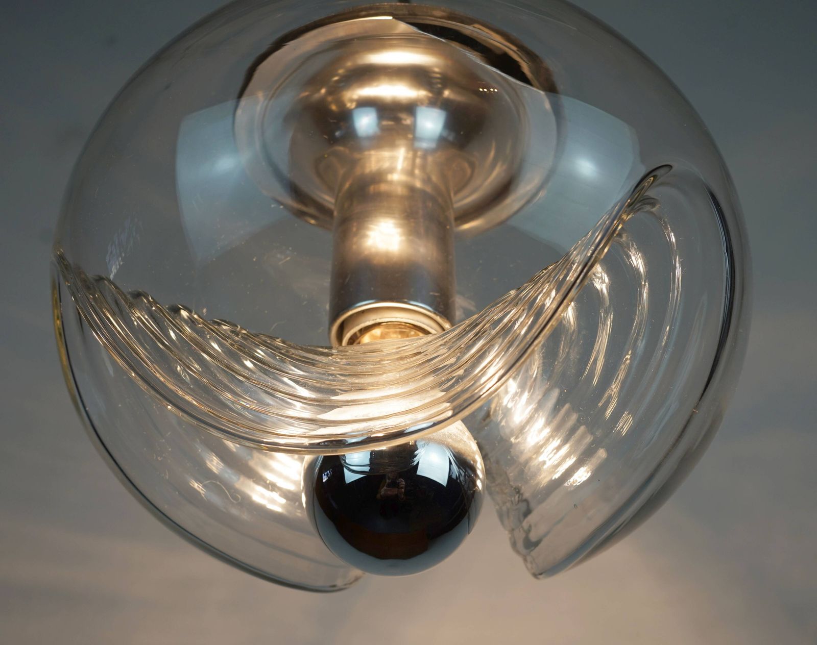 photo for sale 'Wave' Pendant Light In Clear Glass And Chrome By Peill & Putzler, Mid Century, 1960s