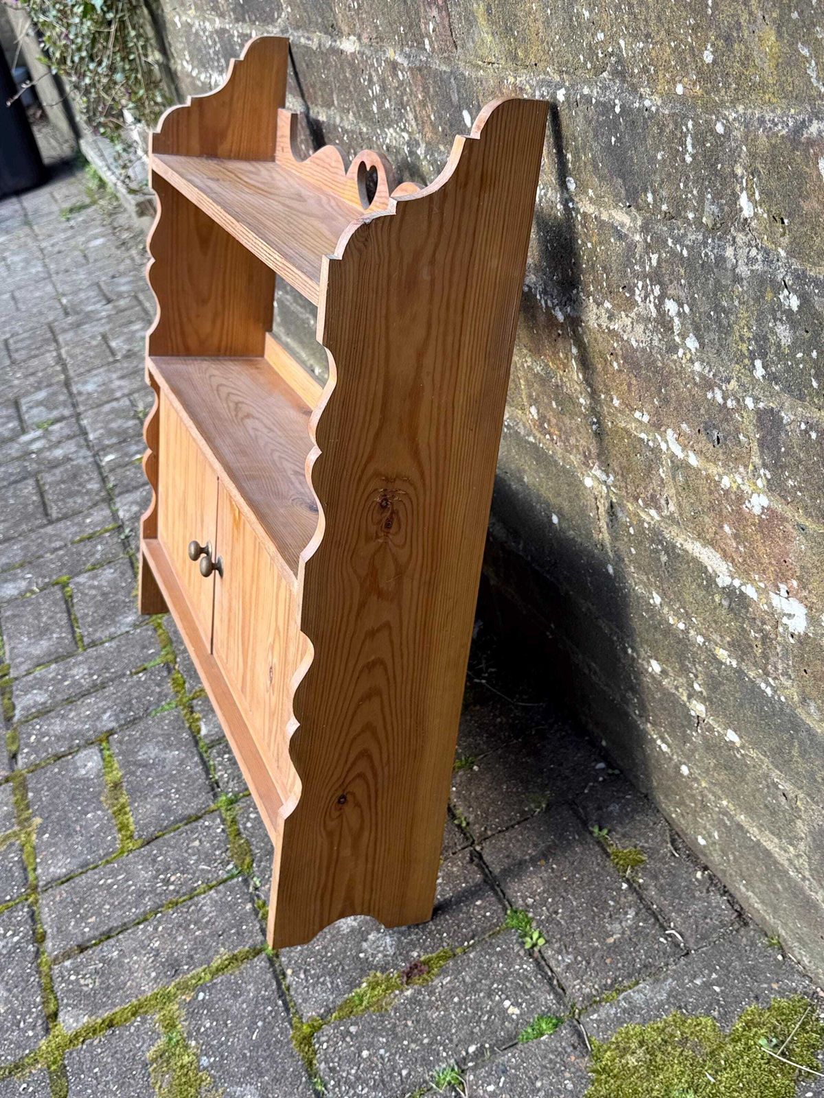 Handmade Rustic Original Pine Wall Shelf And Cupboard – Late 20th Century Country Style (Circa 1970s–1980s), Made In England photo vinterior