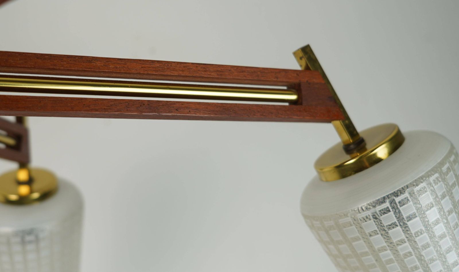 1960s Mid Century Sputnik 8 Light Chandelier Teak Brass Glass Ceiling Light photo buy