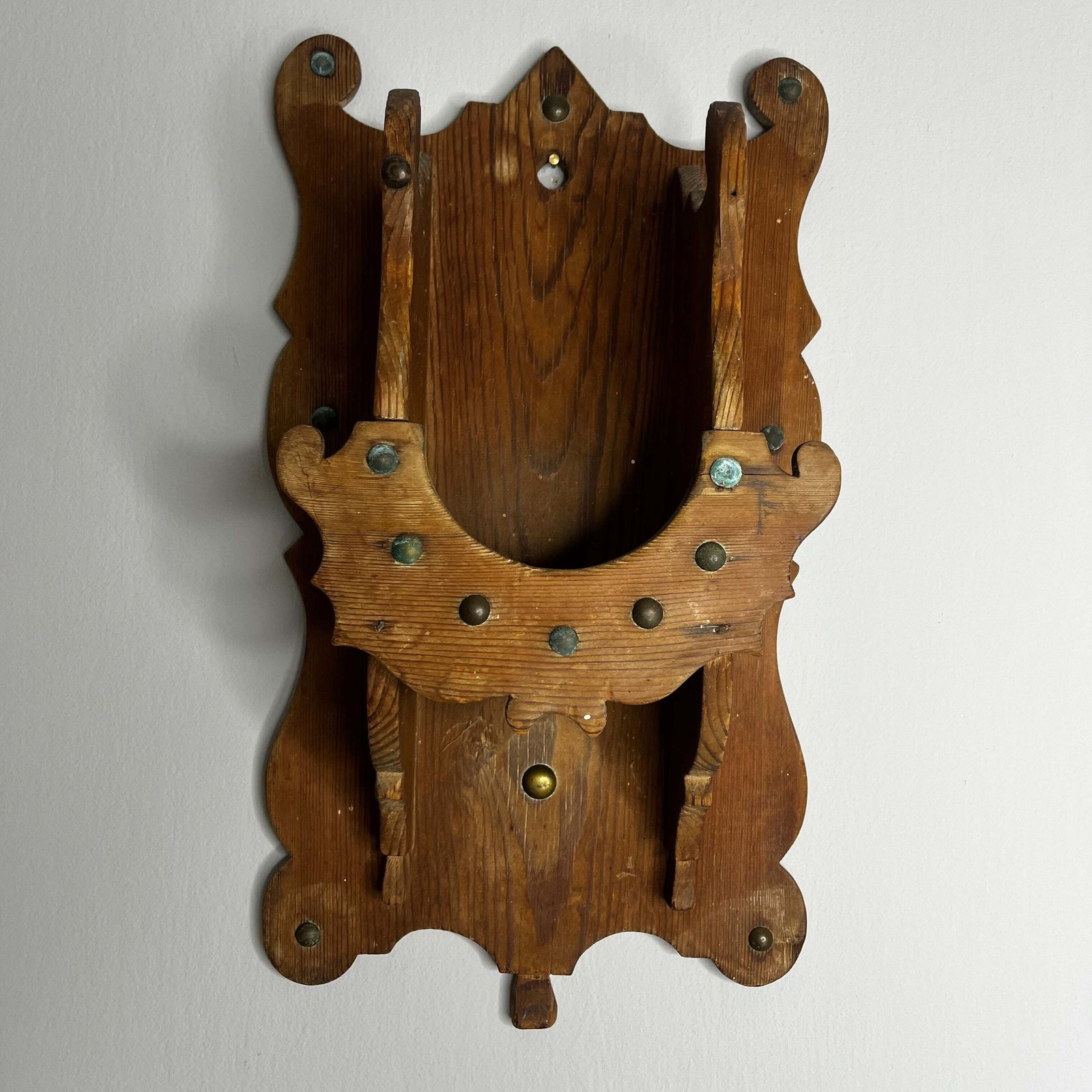 Antique Brass Mortar And Pestle On A Carved Wooden Wall Bracket photo Home Decor
