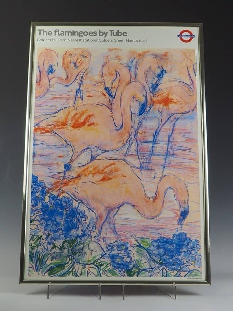 Framed Original Vintage London Underground Poster Flamingoes By Tube Golders Hill Park photo furniture