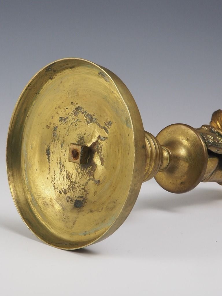 photo furniture 19th Century Dutch Brass Lion Candelabra Candle Holder