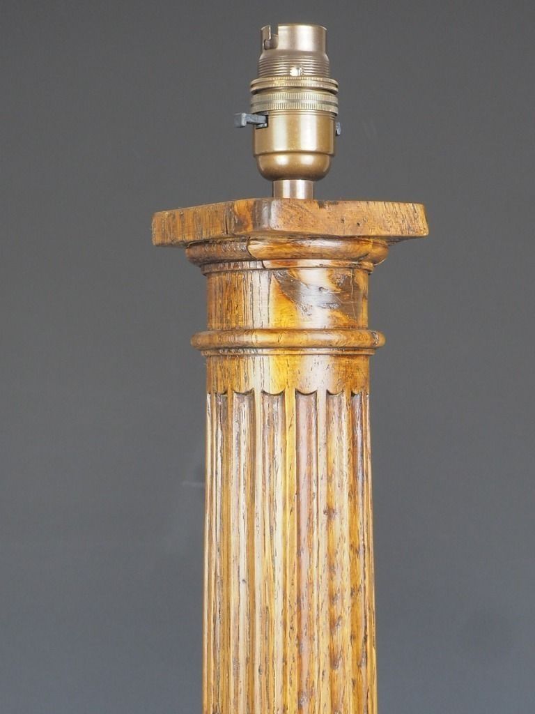 Antique Tall Oak Corinthian Table Lamp photo vinterior