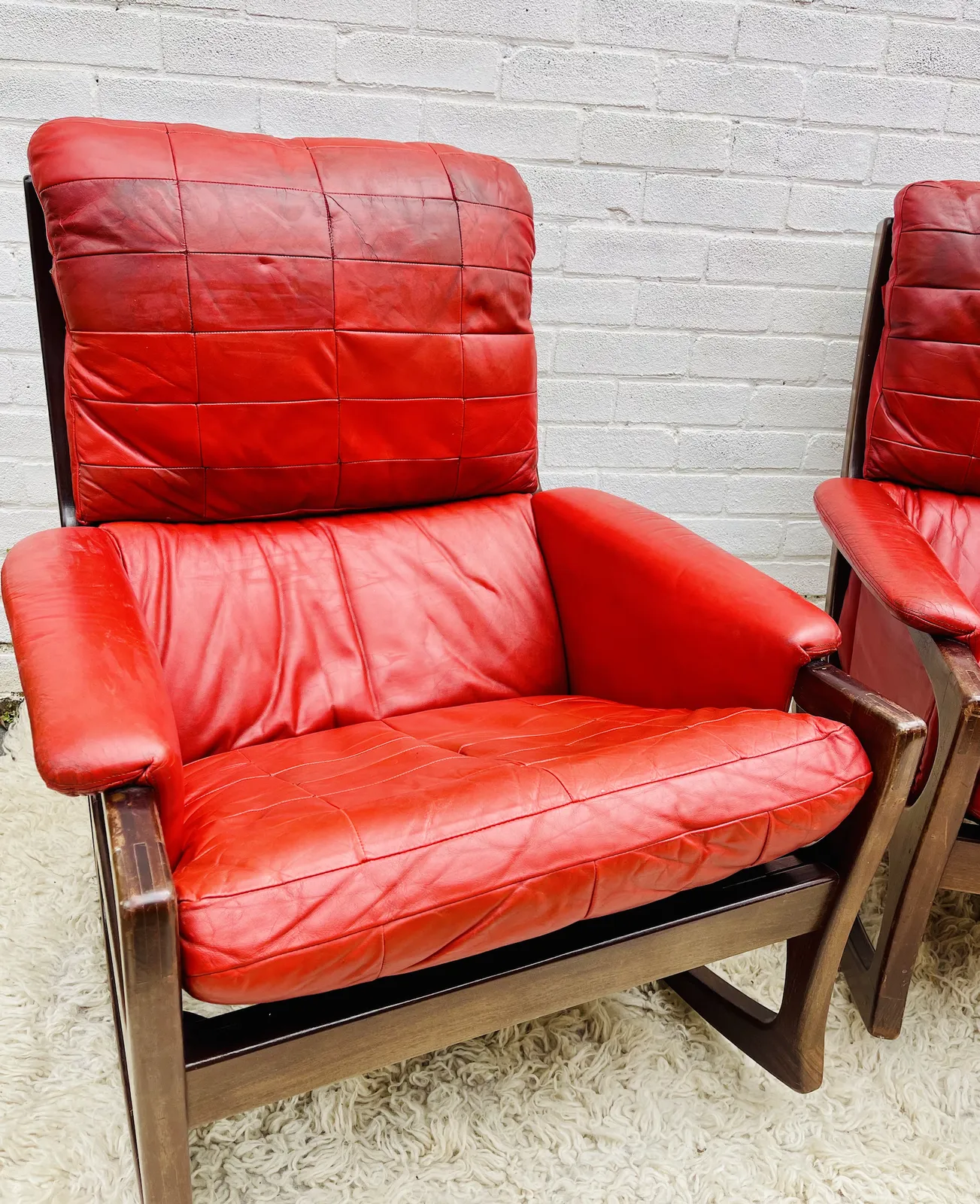 Folke Ohlsson Gimson & Slater Mid Century Danish Red Leather Rocking Chair Pair photo furniture