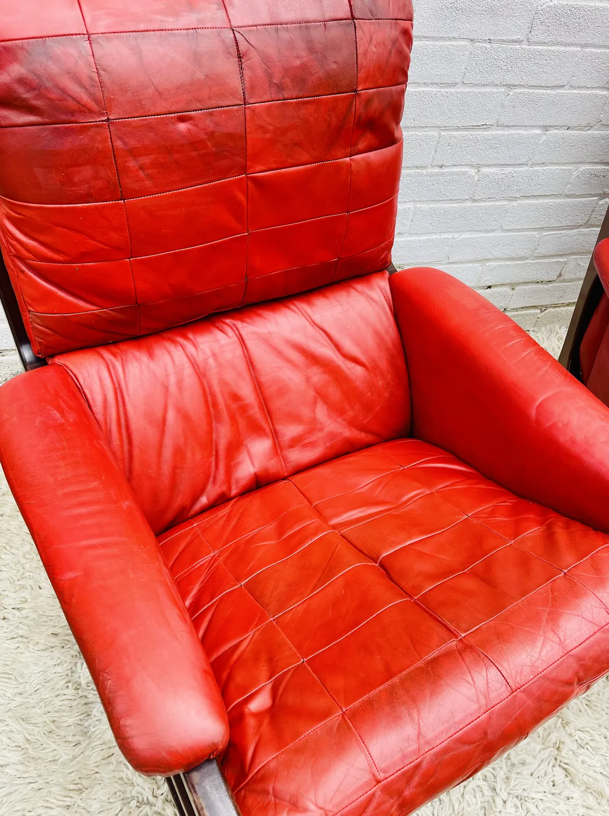 Folke Ohlsson Gimson & Slater Mid Century Danish Red Leather Rocking Chair Pair photo for sale
