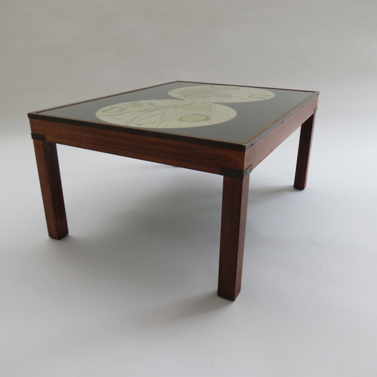 1970s Maison Jansen Campaign Style Coffee Table World Map photo for sale