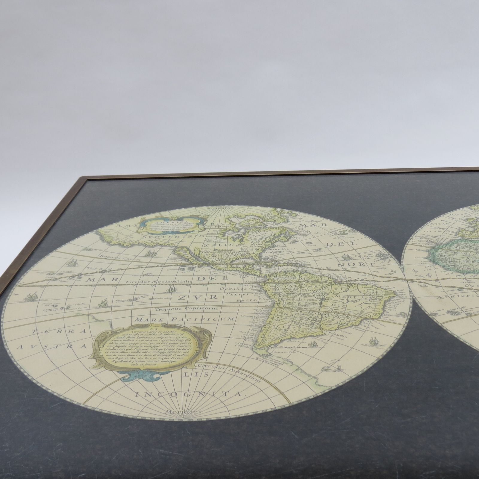 1970s Maison Jansen Campaign Style Coffee Table World Map photo vintage