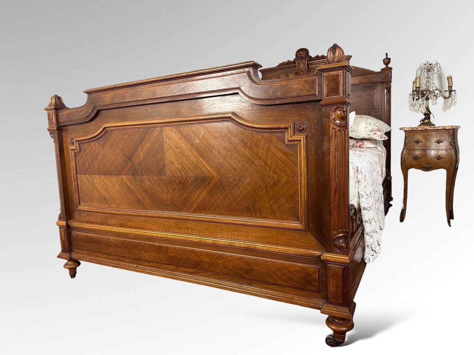 Antique French Carved Double Bed Frame Louis XVI Style photo vintage