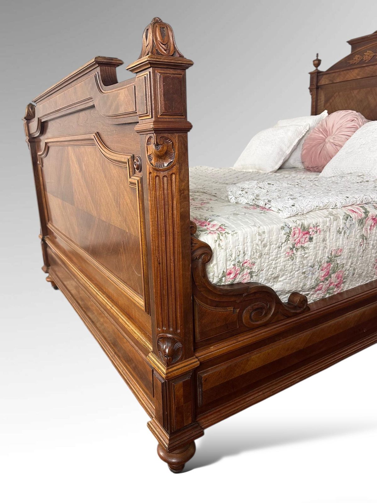 photo for sale Antique French Carved Double Bed Frame Louis XVI Style