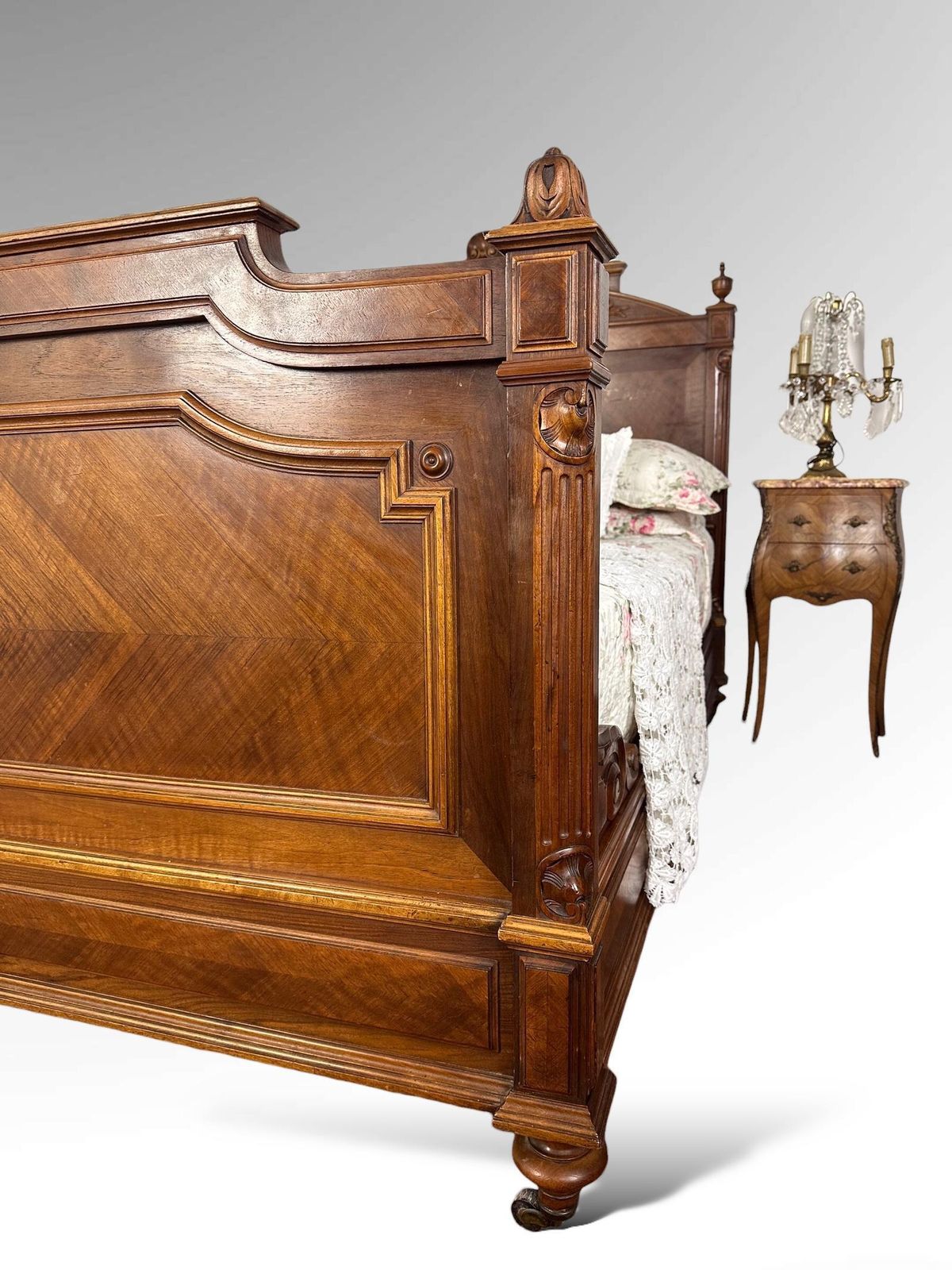 Furniture Antique French Carved Double Bed Frame Louis XVI Style photo