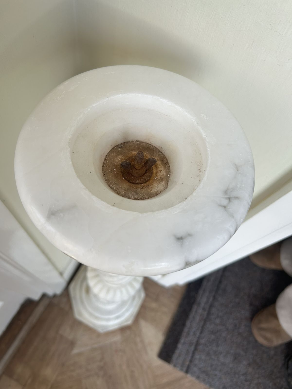 Home Decor 19th Century Italian Art Nouveau White Marble Veined Pedestal photo
