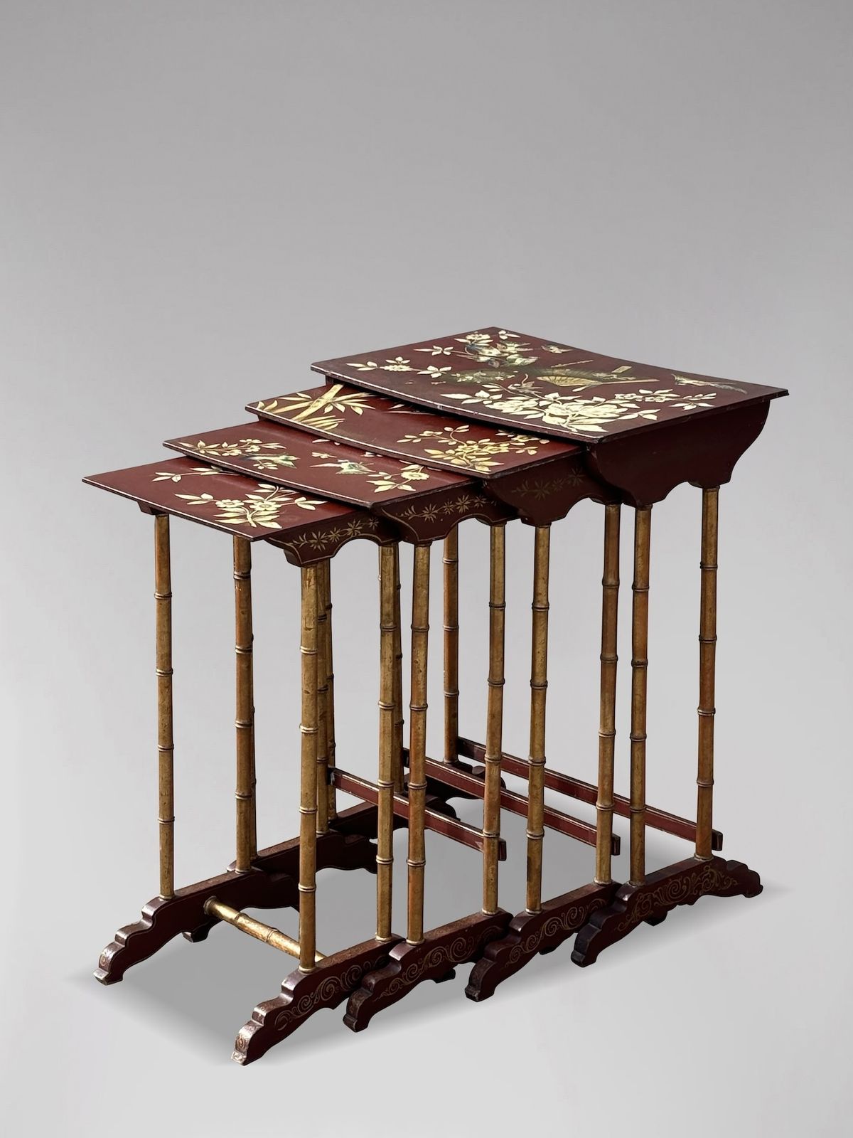 19th Century French Nest Of 4 Stacking Floral Painted Tables photo furniture