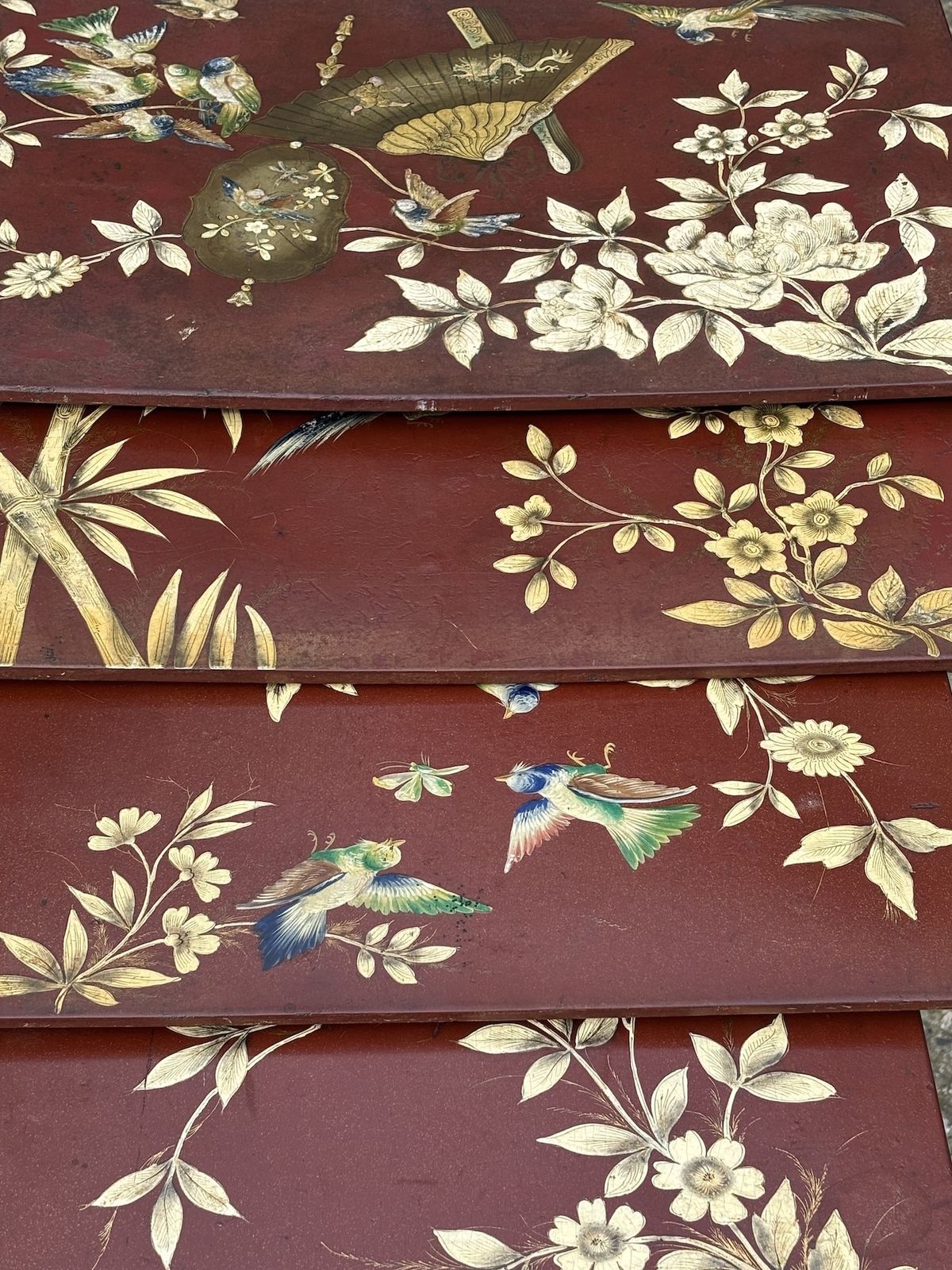 19th Century French Nest Of 4 Stacking Floral Painted Tables photo vintage