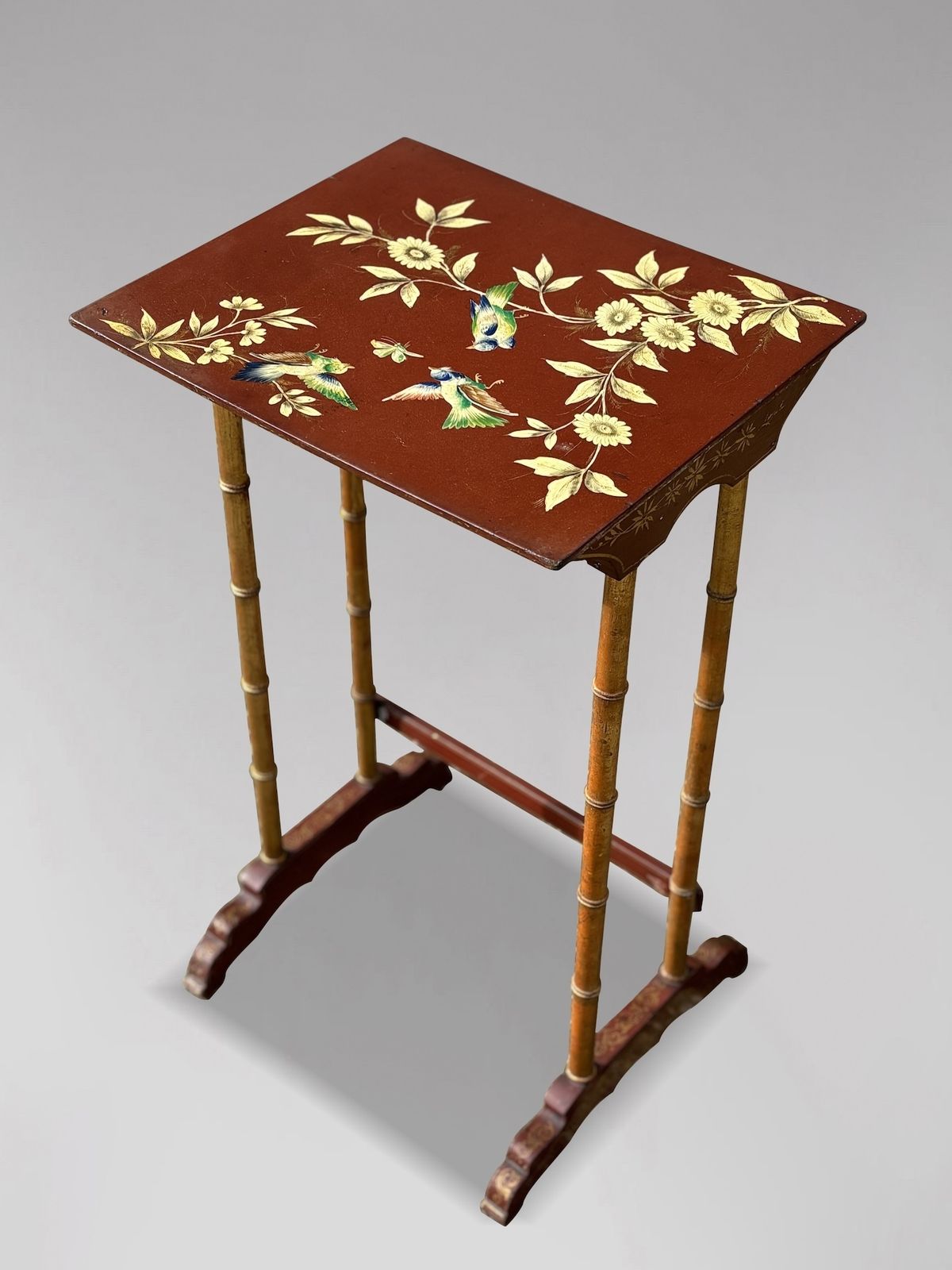 Furniture 19th Century French Nest Of 4 Stacking Floral Painted Tables photo