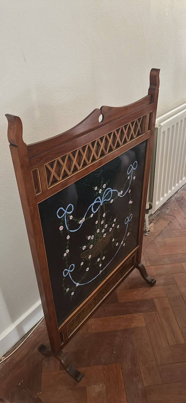 A Mahogany Antique Fire Screen With An Embroidered Panel photo buy