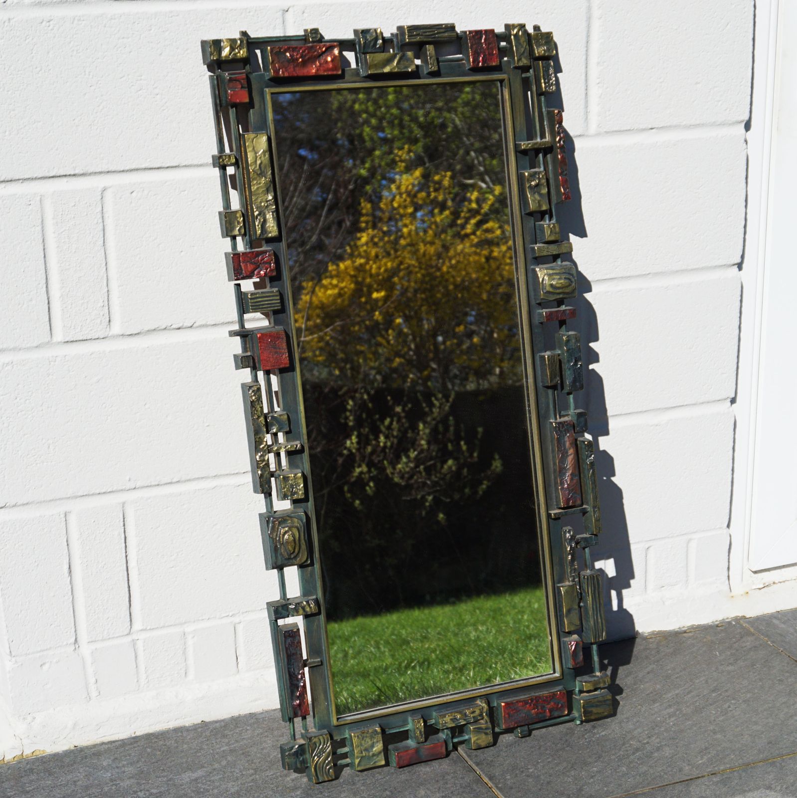 Brutalist Syroco New York Wall Mirror Resin Frame Mid Century American Coloured photo furniture