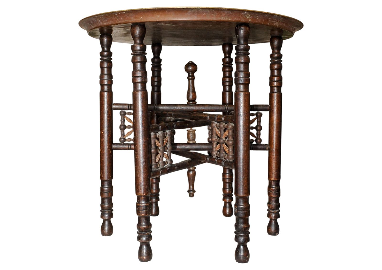 A Traditional Liberty Of London Style Hand Crafted Middle Eastern Folding Tea Table With Removable Brass Circular Top photo buy