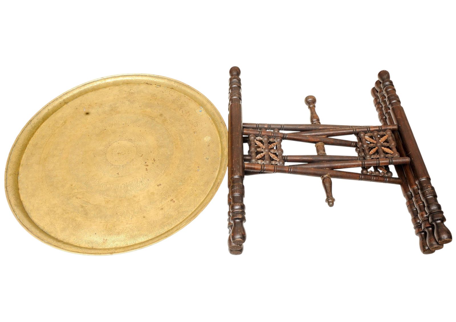 photo furniture A Traditional Liberty Of London Style Hand Crafted Middle Eastern Folding Tea Table With Removable Brass Circular Top