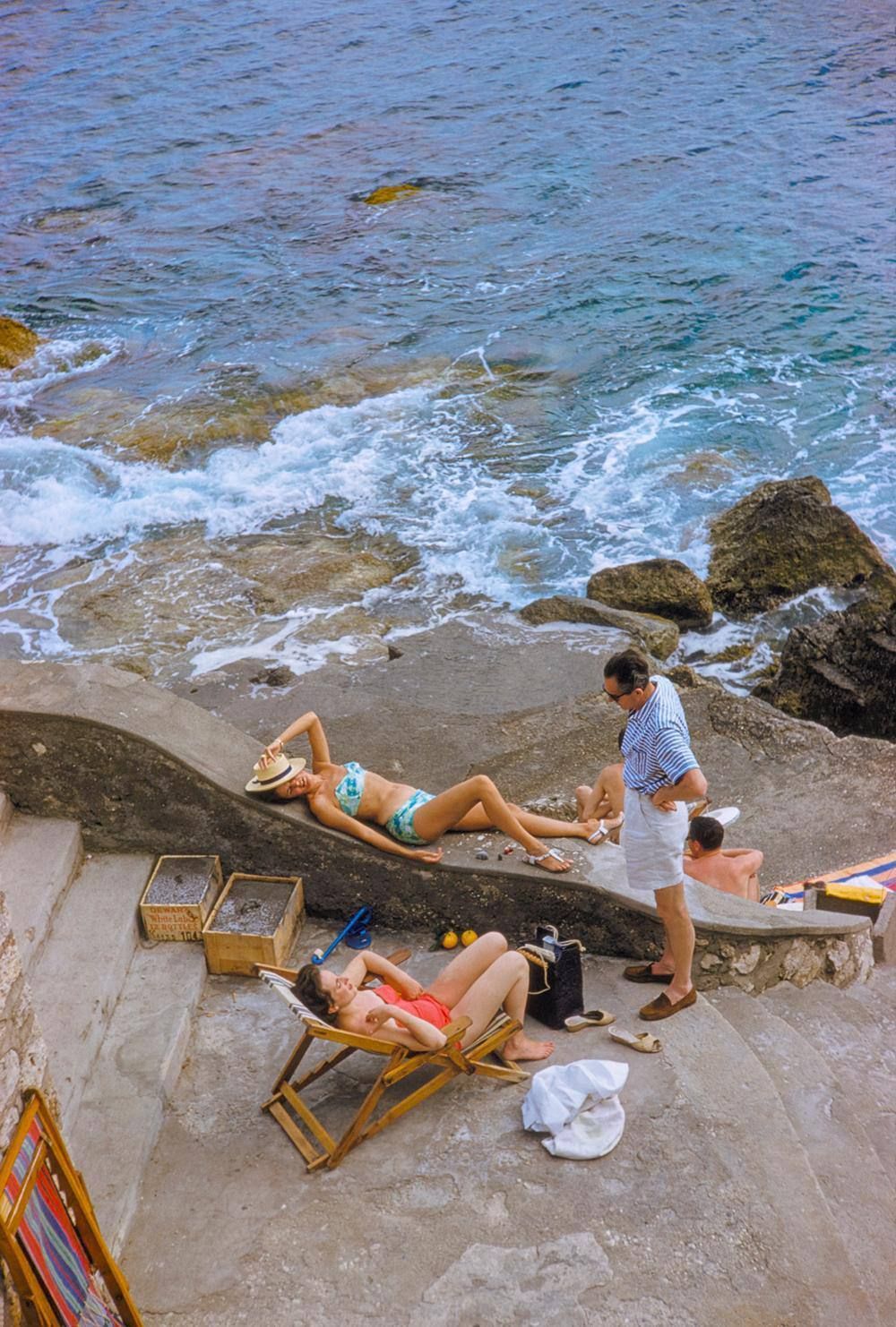Toni Frissell 'Capri Conversations' 1954 Archival Pigment Print Framed In Black photo furniture