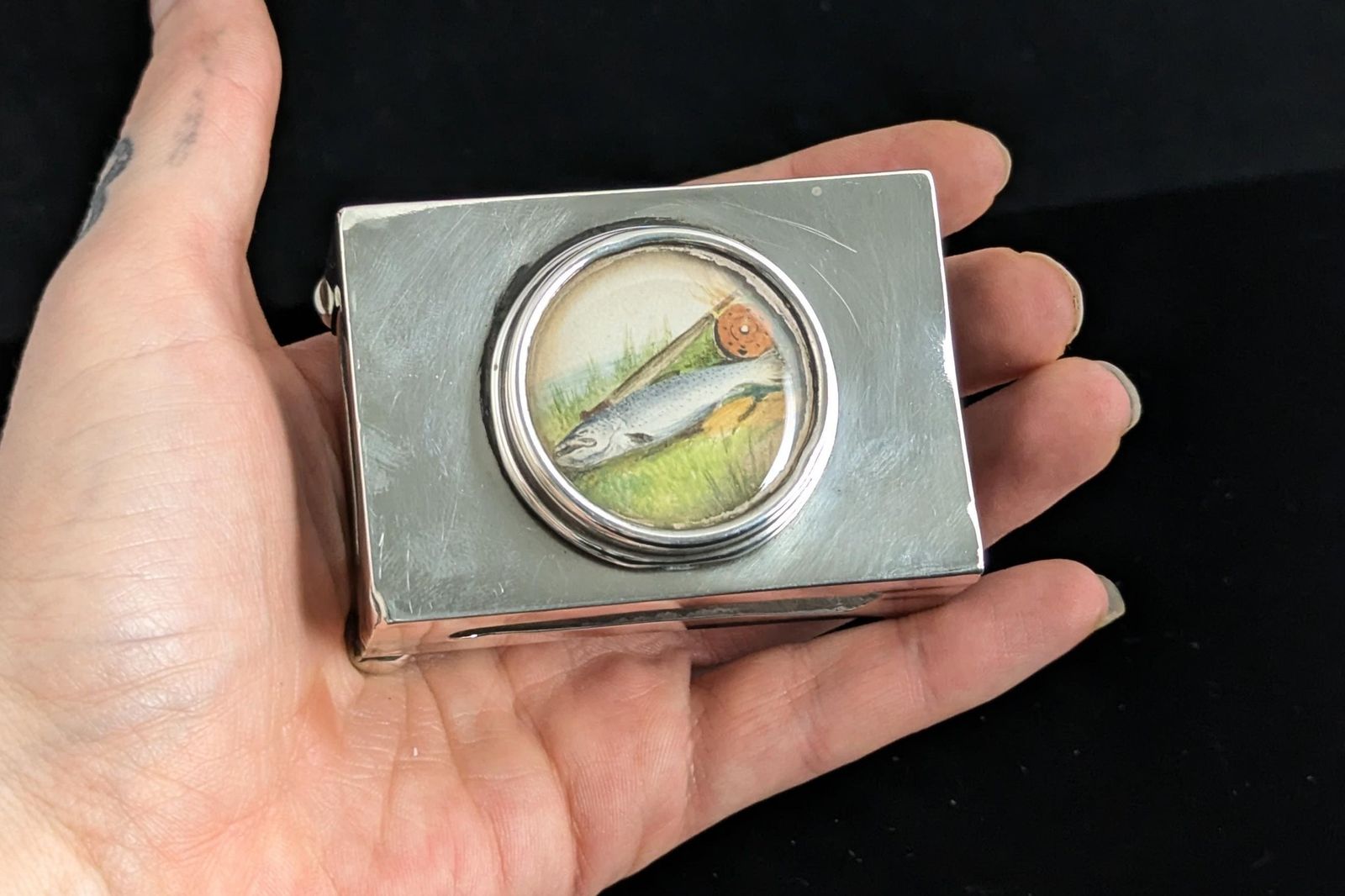Home Decor Antique Large Sterling Silver Table Vesta, Matchbook Cover photo
