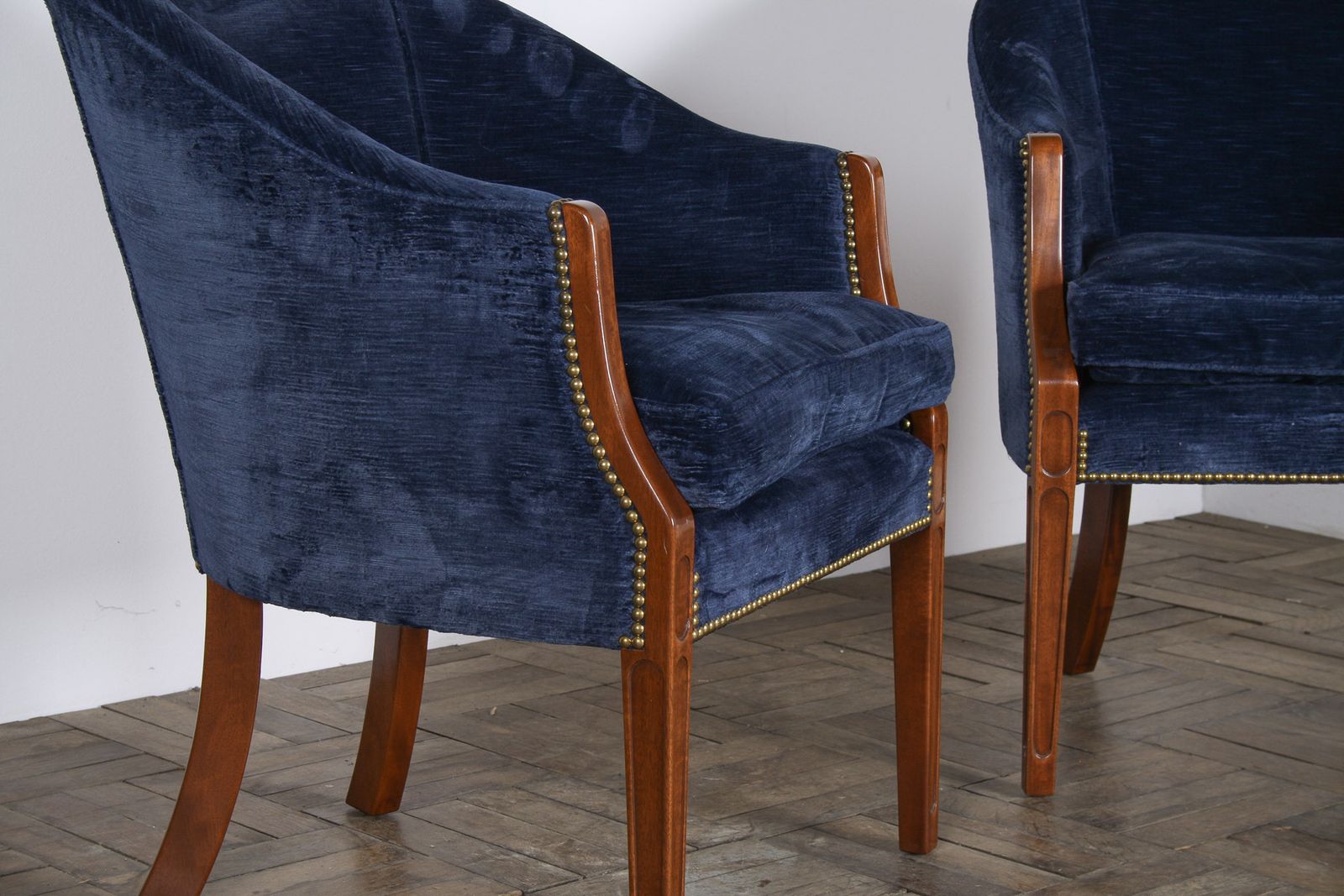 A Pair Of Arthur Brett Tub Chairs In Navy Blue 1980s – Fine English Furniture photo furniture