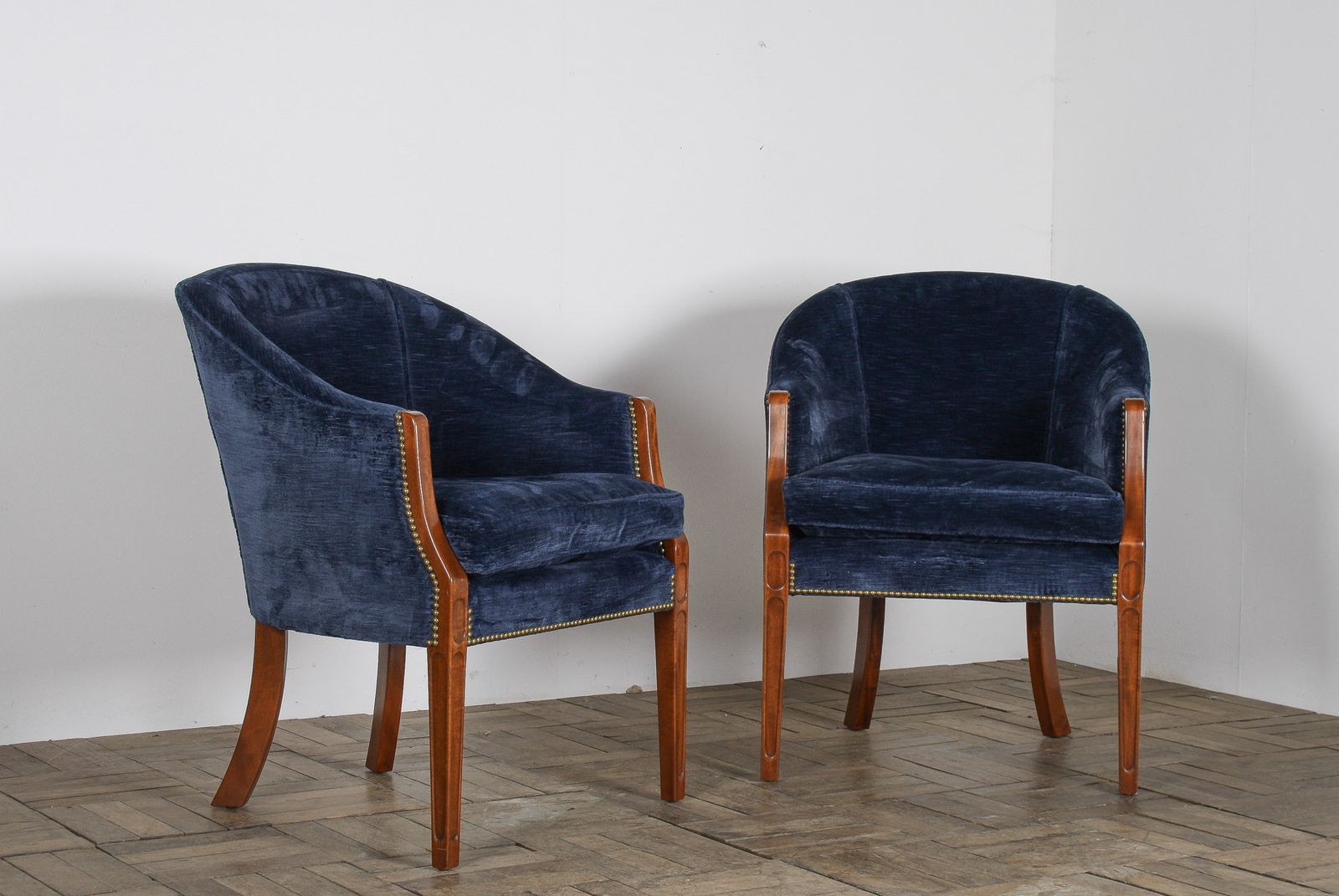photo furniture A Pair Of Arthur Brett Tub Chairs In Navy Blue 1980s – Fine English Furniture