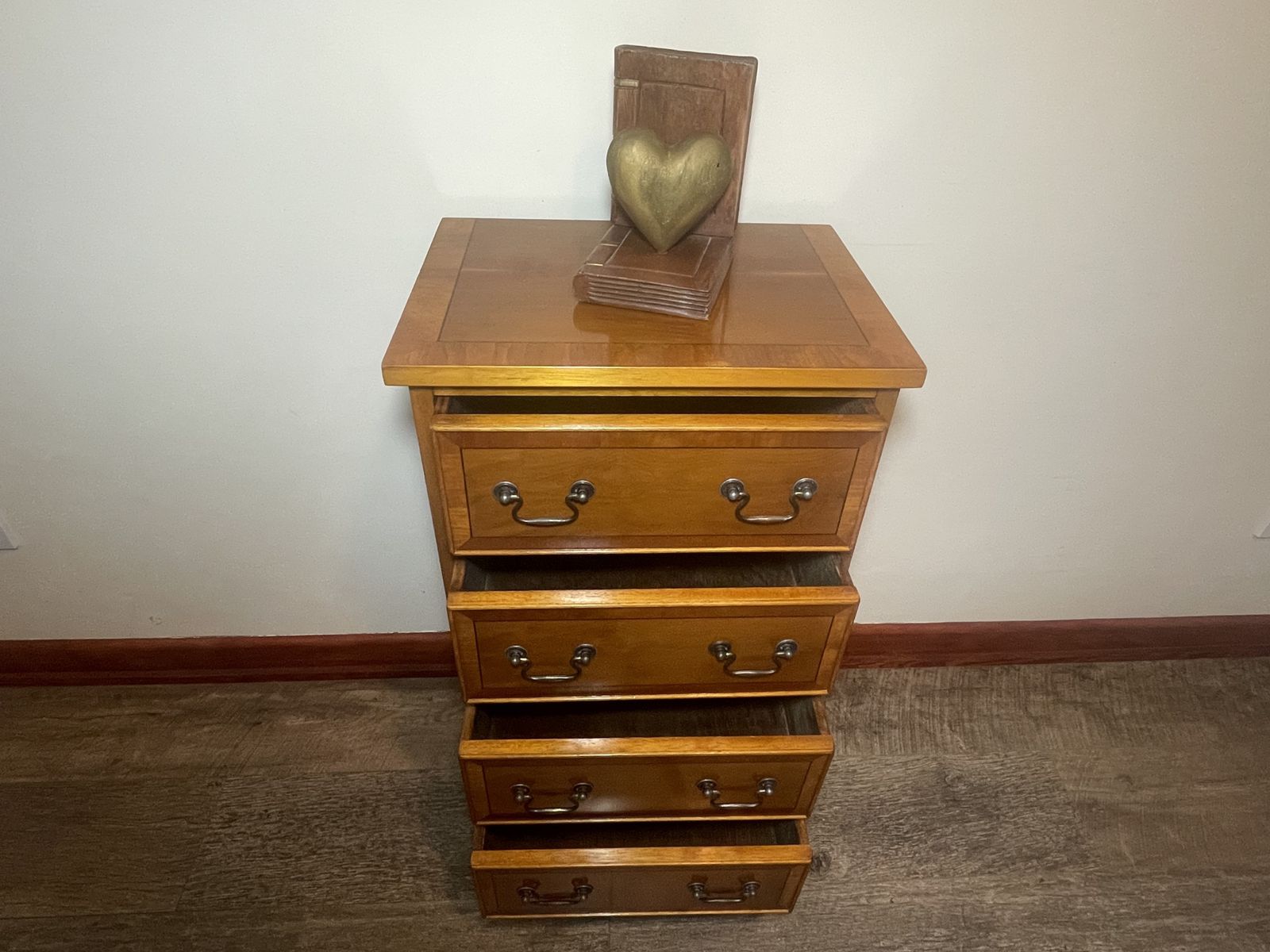 Vintage Solid Wood 4 Drawer Chest Of Drawers / Bedside Table – Timeless Mid Century Warm Oak Finish photo vintage