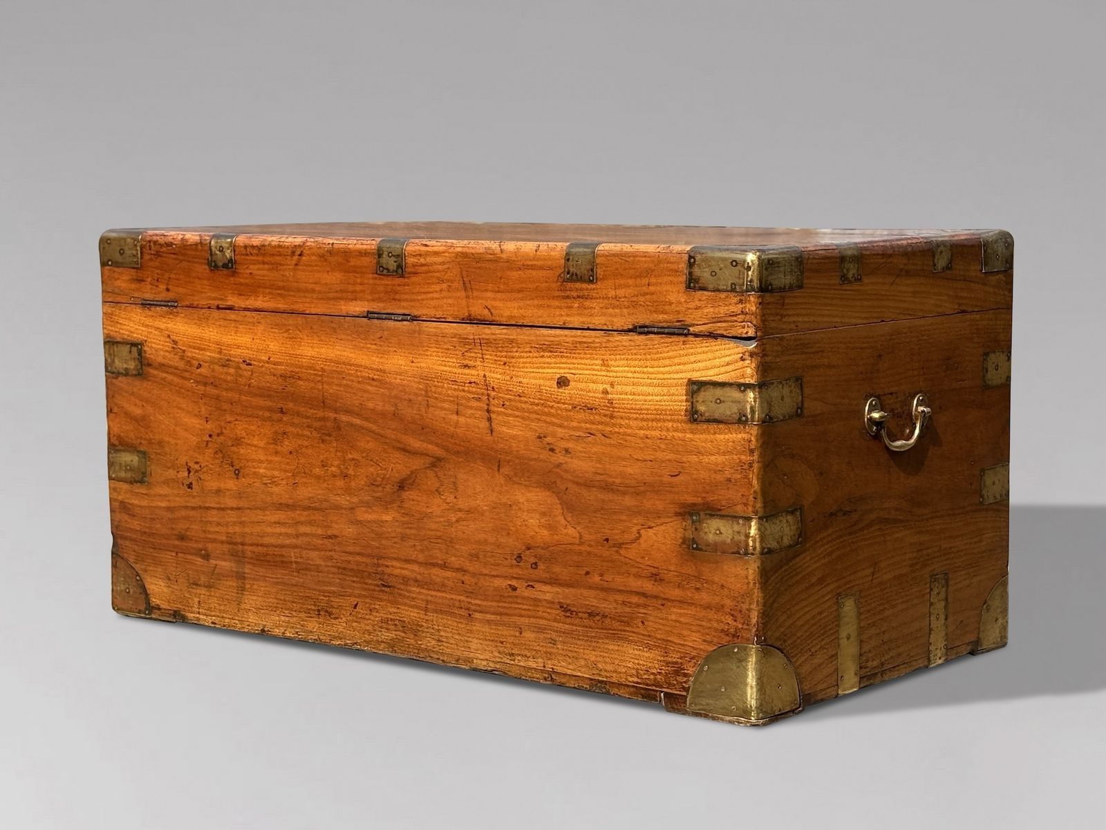 Large 19th Century Camphor Wood Brass Bound Travelling Trunk photo vinterior