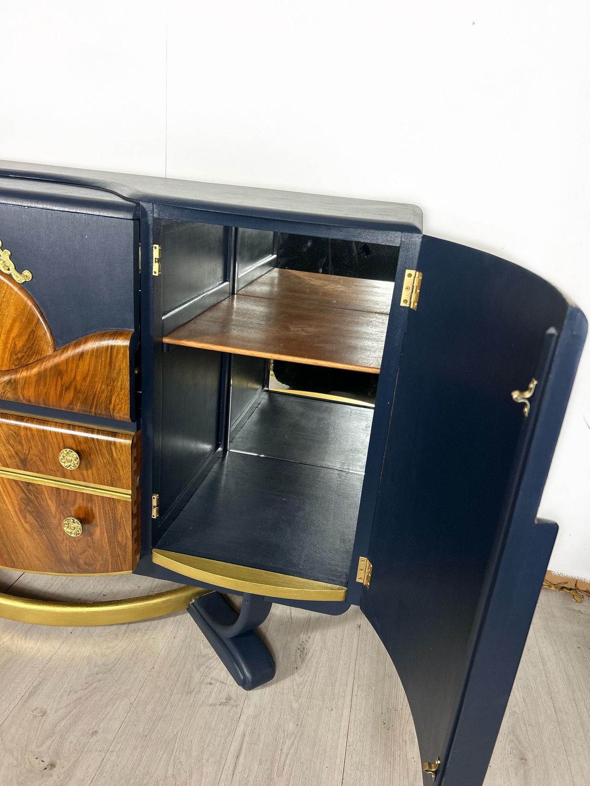 Blue And Gold Art Deco Beautility Cocktail Cabinet photo vintage