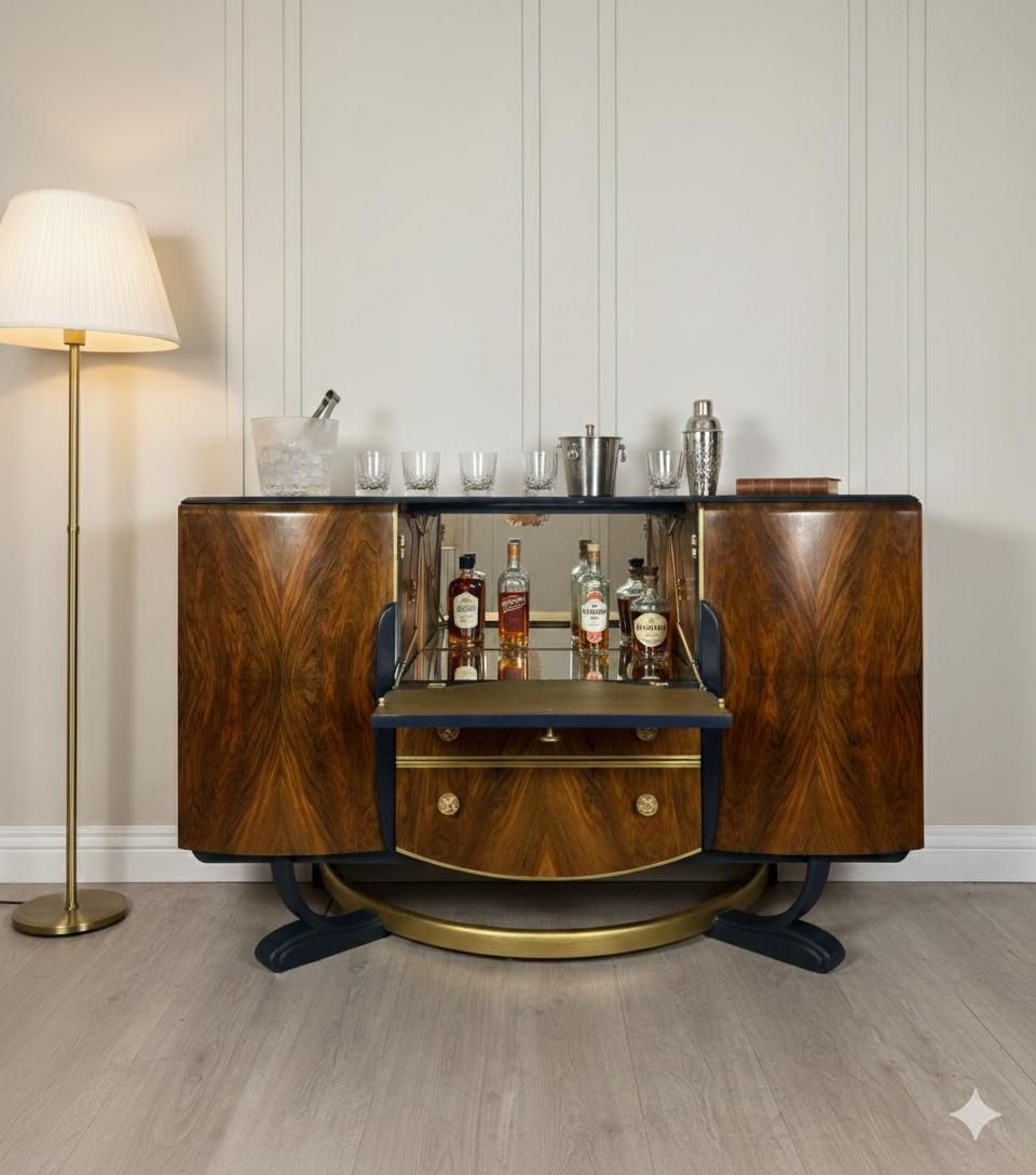 photo for sale Blue And Gold Art Deco Beautility Cocktail Cabinet