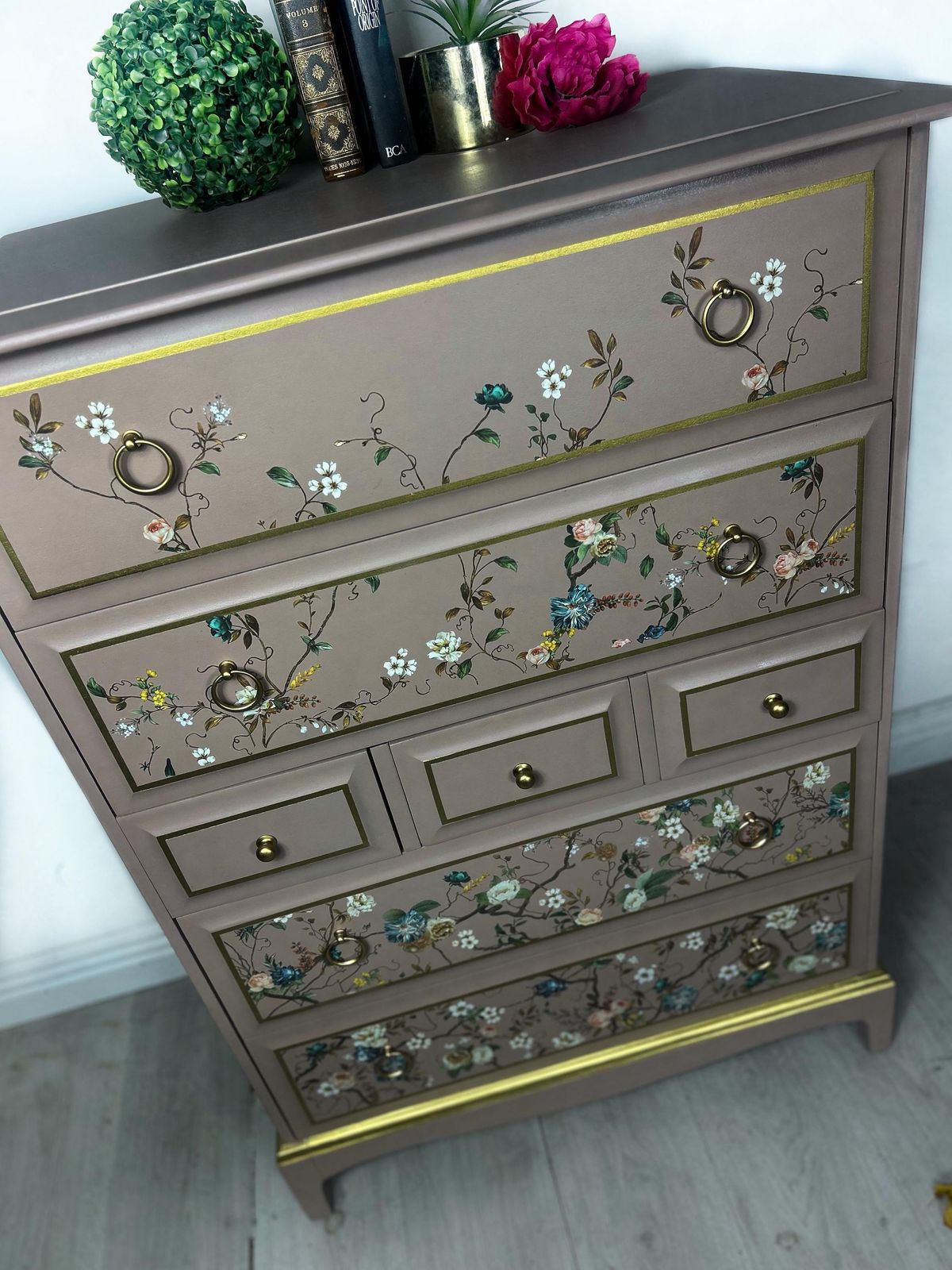 Stag Pink Tallboy Chest Of Drawers photo vintage