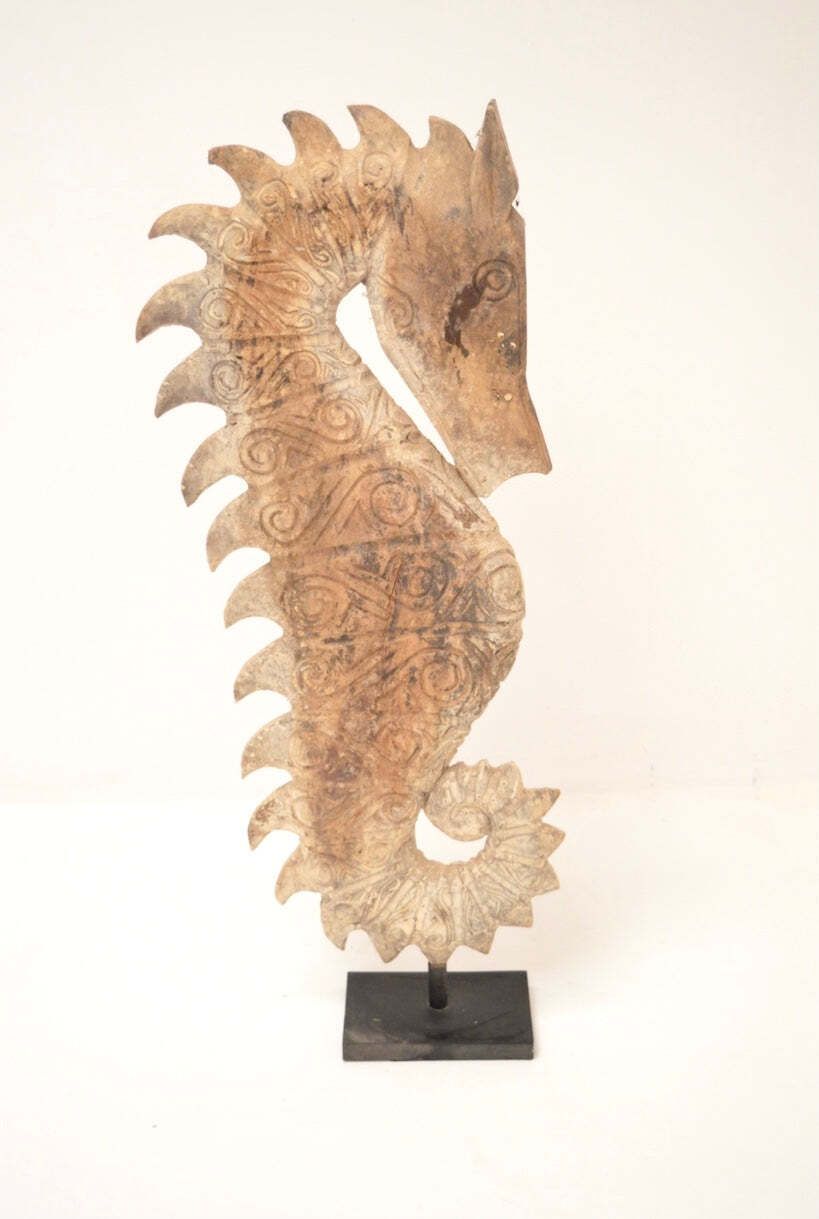 Sea Horse Huge Wood Sculpture With Iron Stand photo furniture