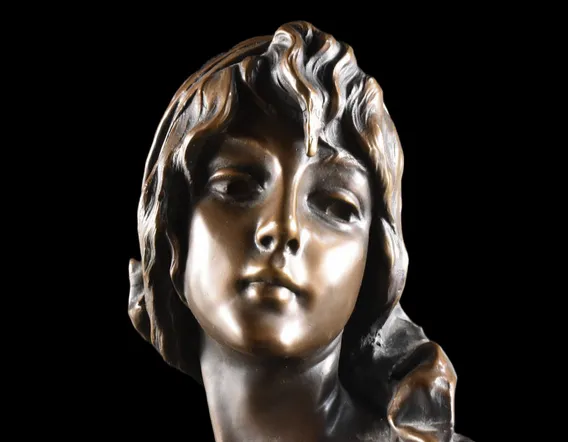 French Antique (Earlt 20thc) Bronze Bust Of Cinderella, Emmanuel Villanis photo 850.0