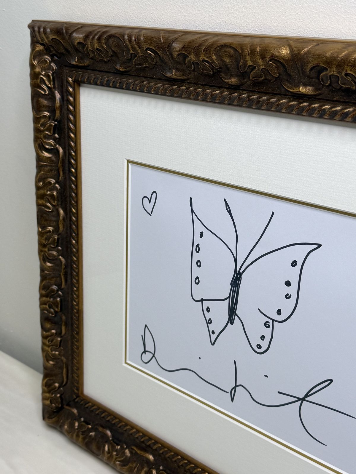 photo furniture Damien Hirst Butterfly Drawing With Hearts – Signed Original Ink On Paper, Framed